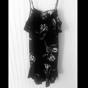 Black floral print dress with high low hem